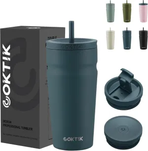 COKTIK 20oz Insulated Tumbler with Lid and Straw 2 Lids (Straw/Flip) Iced Coffee Cup Reusable Stainless Steel Travel Mug Water Bottle Cupholder Friendly for Women Men Her Him (Twilight Fog)