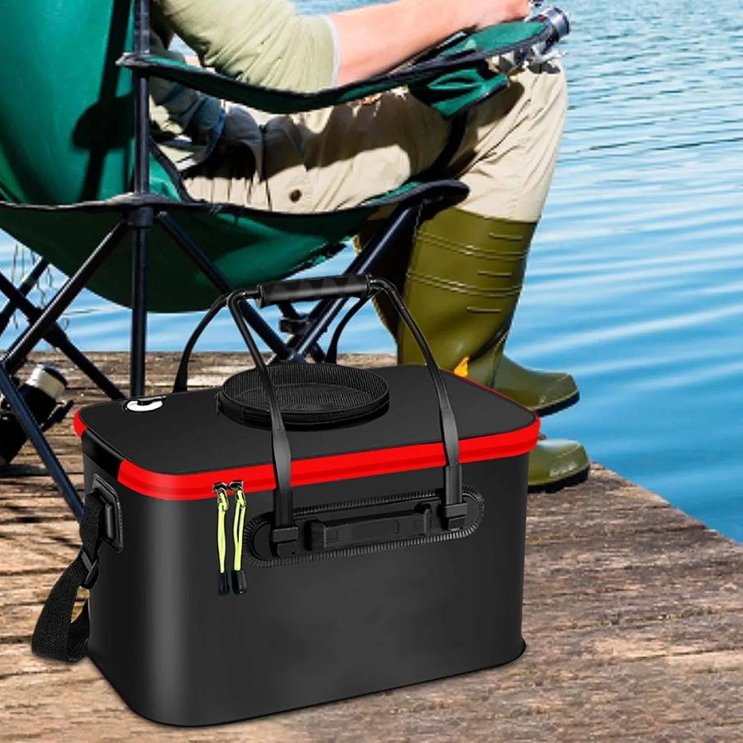 Collapsible Fishing Bucket, Foldable Fishing Bucket, Live Bait Bucket with Aerator, Foldable Fishing Bucket, Eva Live Bait Container with Aerator, Leak-proof for Garden Camping