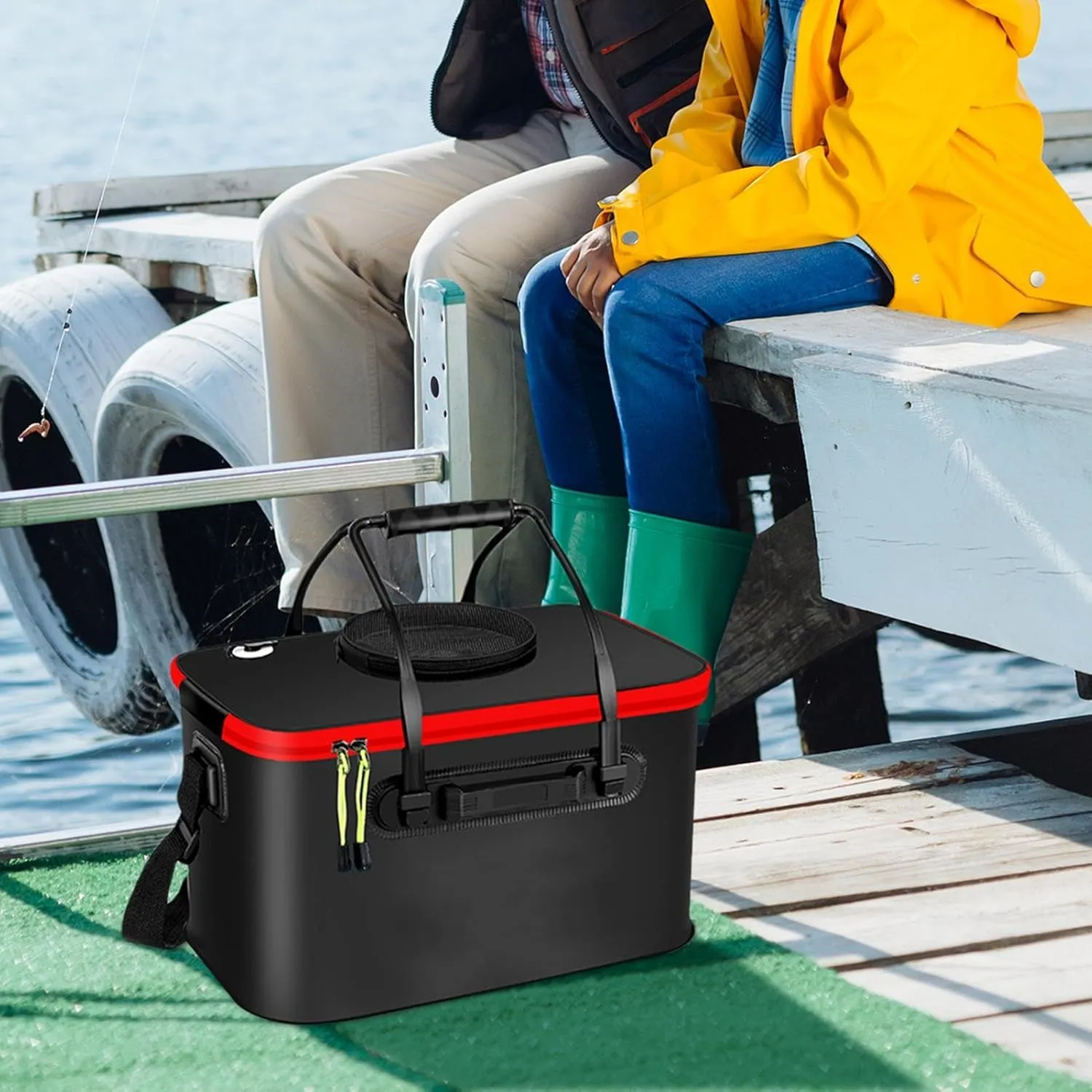 Collapsible Fishing Bucket, Foldable Fishing Bucket, Live Bait Bucket with Aerator, Foldable Fishing Bucket, Eva Live Bait Container with Aerator, Leak-proof for Garden Camping