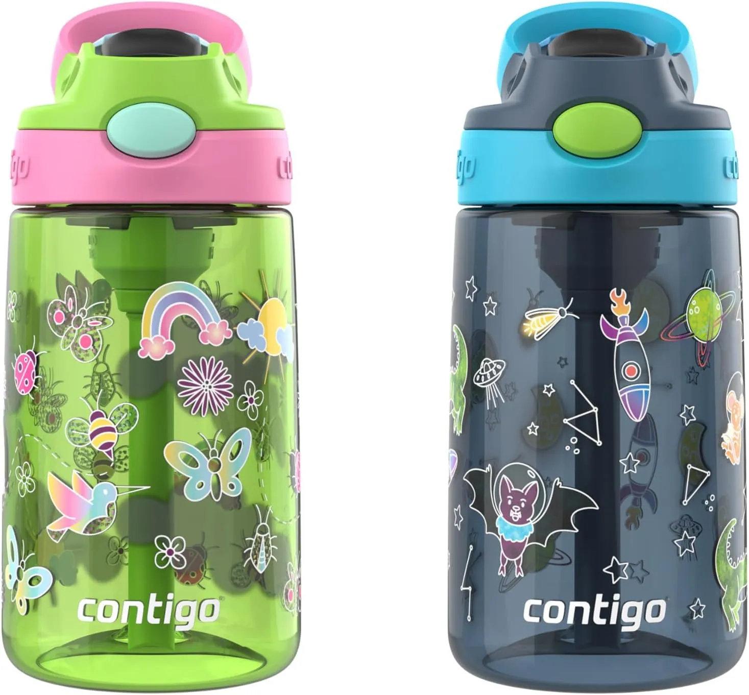 Contigo Kids Water Bottle with Redesigned AUTOSPOUT Straw, 14 oz, 2-Pack