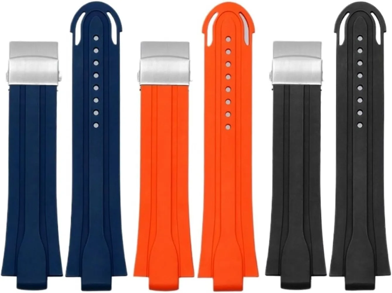 Convex Interface FKM Rubber Watch Strap Compatible with Oris 7730 7740 Diving Sports Silicone Watch Accessories 24-12MM Bracelet(Orange Silver)