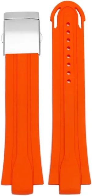 Convex Interface FKM Rubber Watch Strap Compatible with Oris 7730 7740 Diving Sports Silicone Watch Accessories 24-12MM Bracelet(Orange Silver)