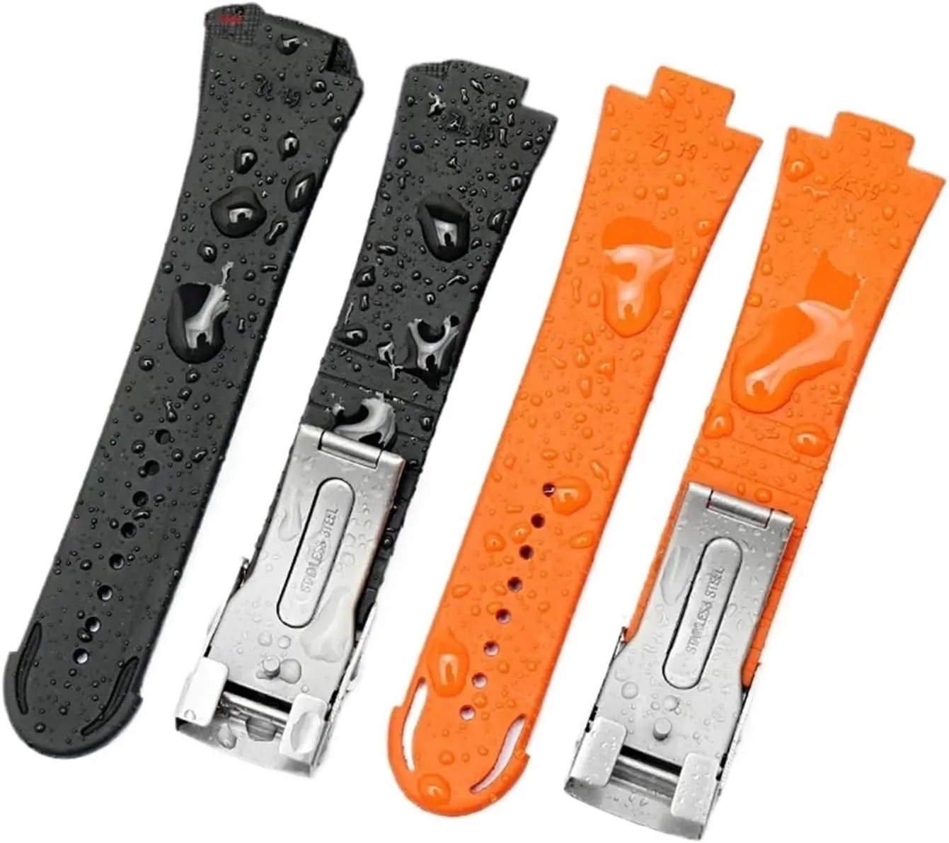 Convex Interface FKM Rubber Watch Strap Compatible with Oris 7730 7740 Diving Sports Silicone Watch Accessories 24-12MM Bracelet(Orange Silver)