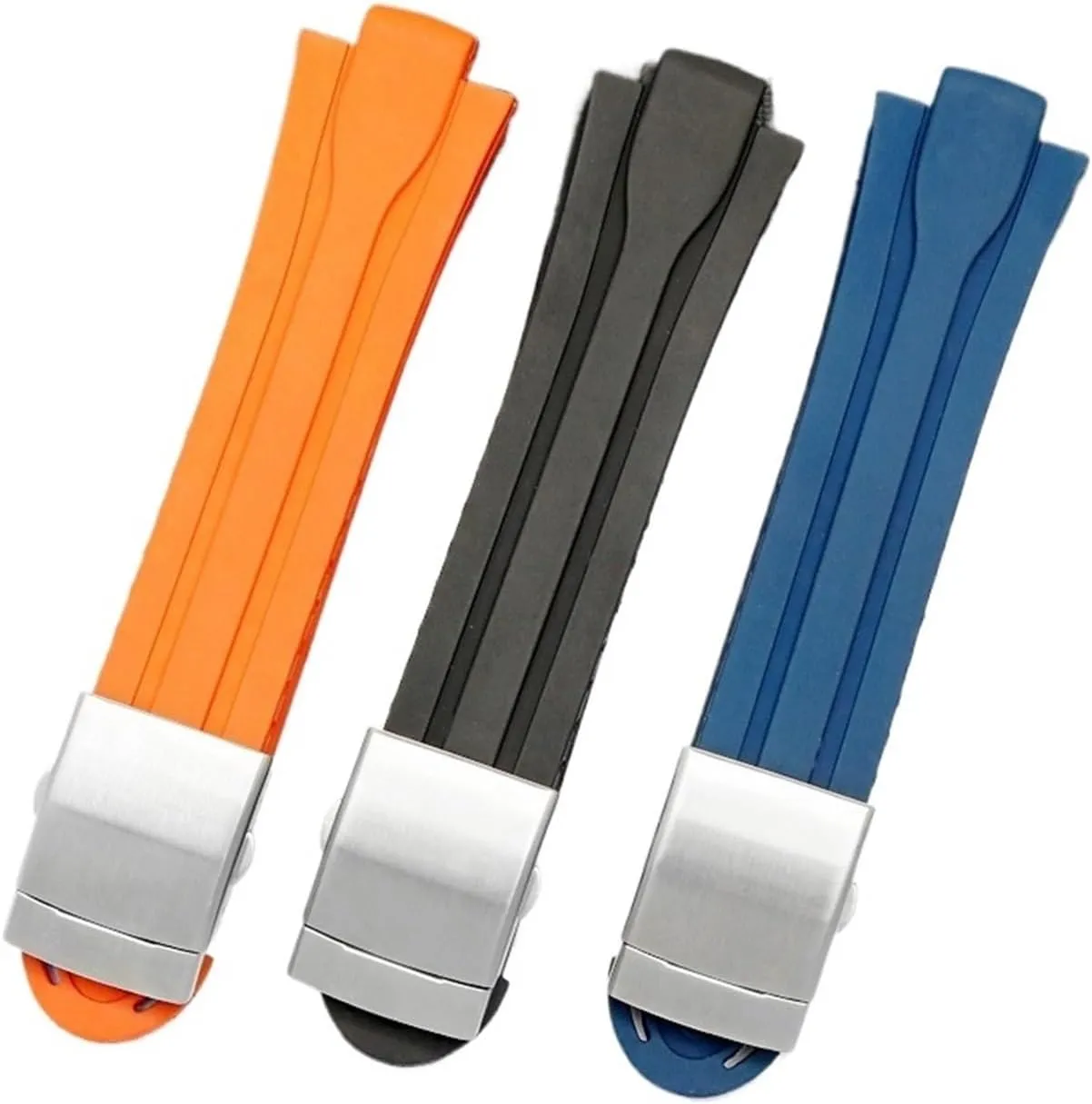 Convex Interface FKM Rubber Watch Strap Compatible with Oris 7730 7740 Diving Sports Silicone Watch Accessories 24-12MM Bracelet(Orange Silver)