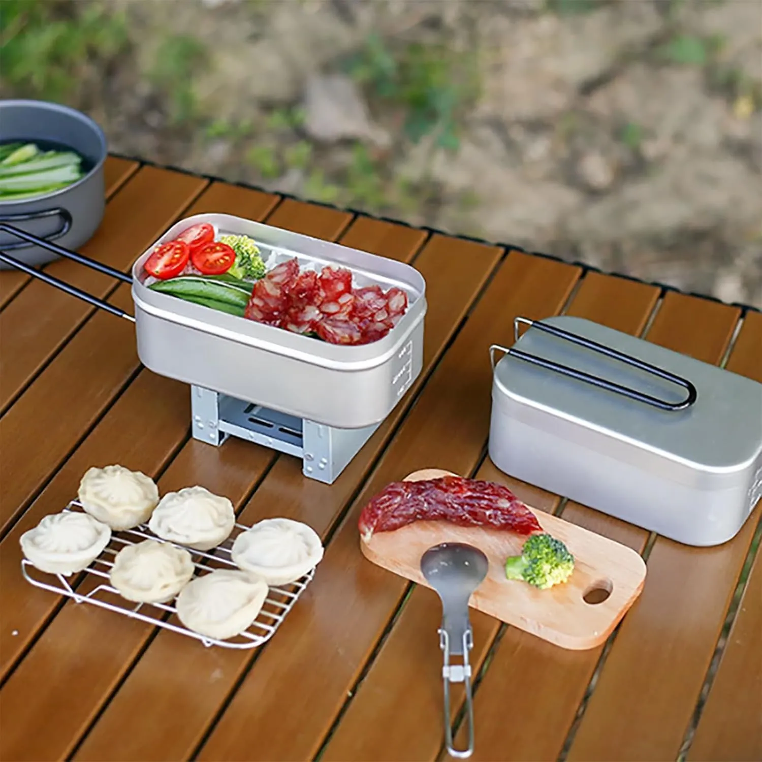 Cooker Pots with Easy to Carry Foldable Handle for Camping Trekking Meals Aluminum Alloy Steamers Outdoor Cooking Pots