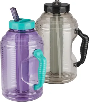 COOL GEAR 2-Pack 80 oz Big Freeze Sports Water Bottle with Freezer Stick and Handle | Hydrating Colored Water Bottle