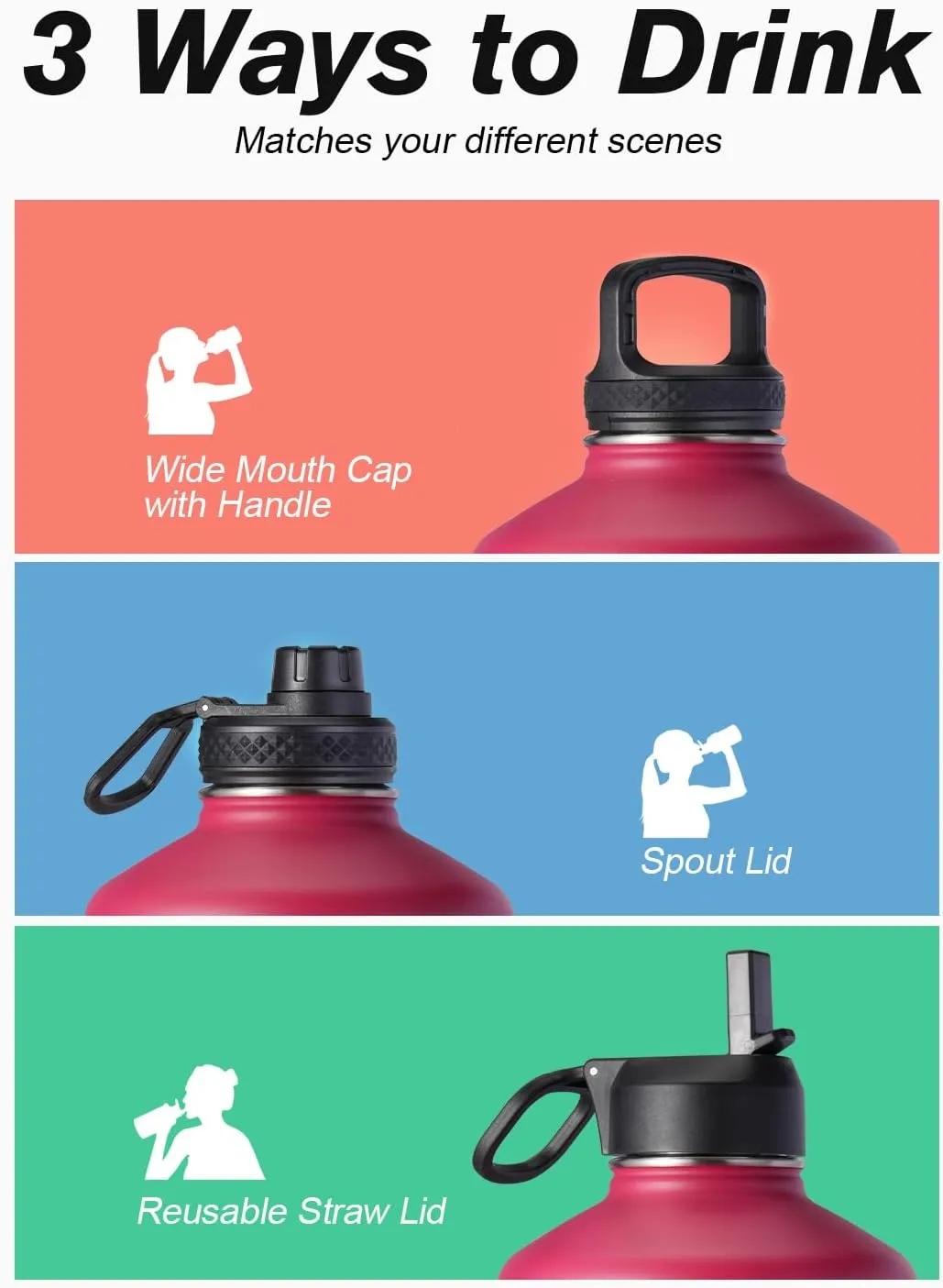 Coolflask 128 oz Gallon Water Bottle Insulated with Straw&3 Lids, Water Jug Large Stainless Steel Metal Vacuum Wide Mouth for Sports, Gym or Office, Non-BPA Keep Cold 48H Hot 24H, Ombre Wine/Navy