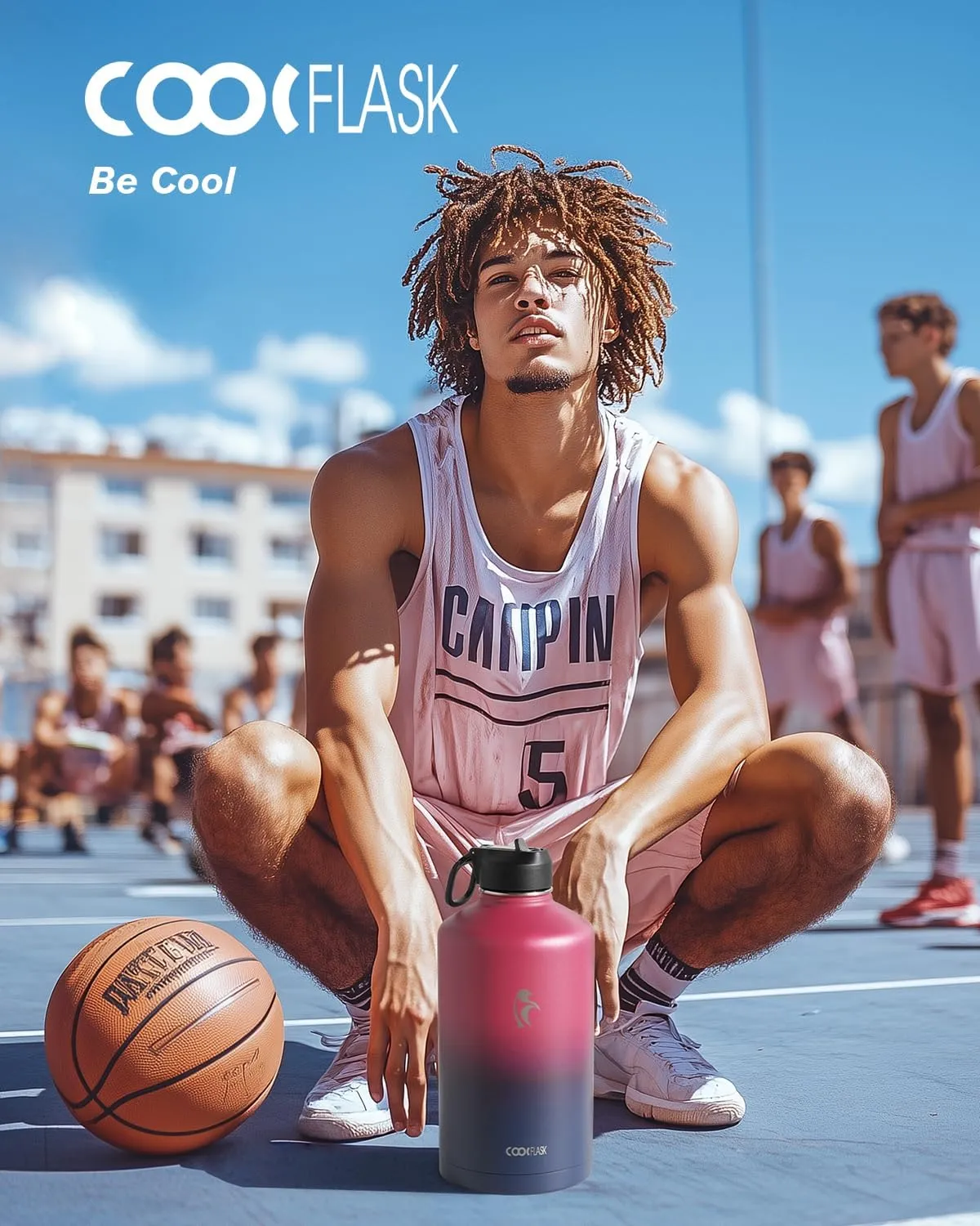 Coolflask 128 oz Gallon Water Bottle Insulated with Straw&3 Lids, Water Jug Large Stainless Steel Metal Vacuum Wide Mouth for Sports, Gym or Office, Non-BPA Keep Cold 48H Hot 24H, Ombre Wine/Navy