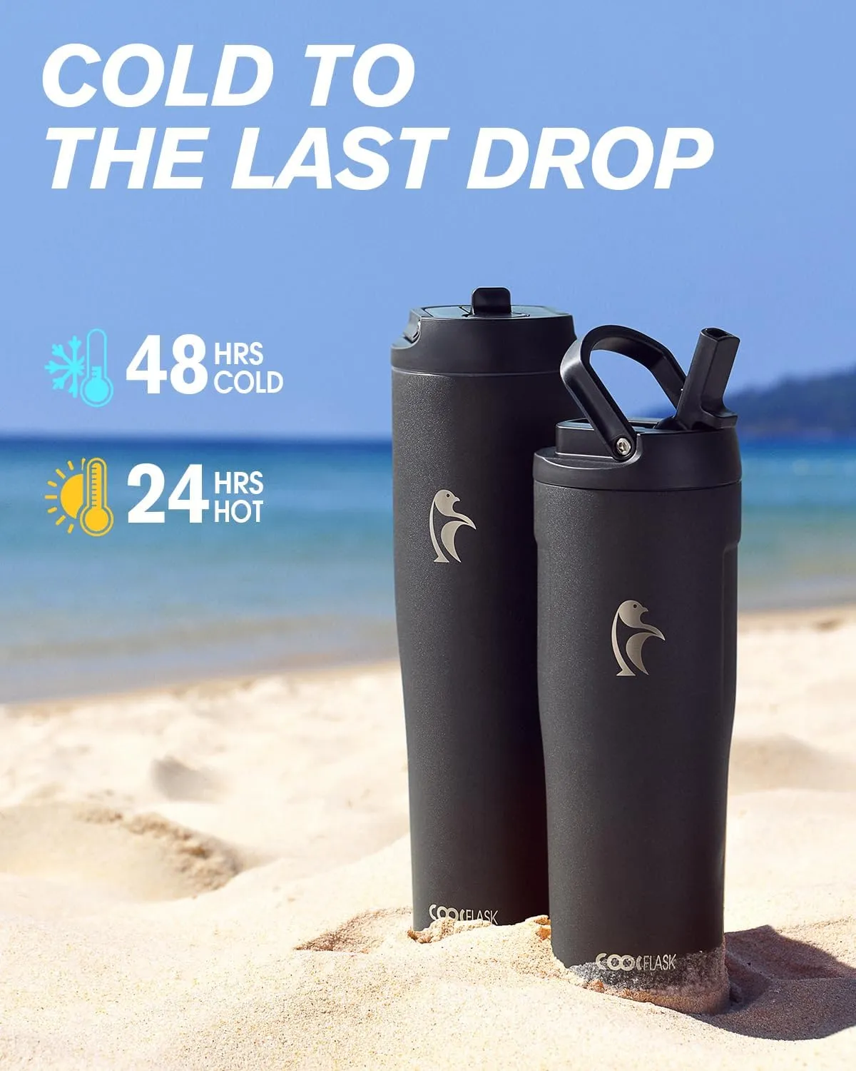 Coolflask Slima - 40oz Insulated Water Bottle | Stainless Steel Tumbler with Straw & Handle | Fits Car Cup Holder | Leakproof Jug for Sports, Travel, Office | Dishwasher Safe, Black