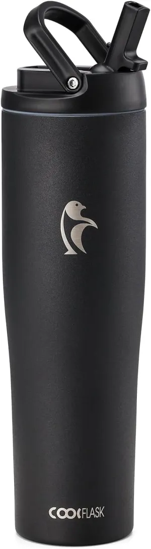 Coolflask Slima - 40oz Insulated Water Bottle | Stainless Steel Tumbler with Straw & Handle | Fits Car Cup Holder | Leakproof Jug for Sports, Travel, Office | Dishwasher Safe, Black