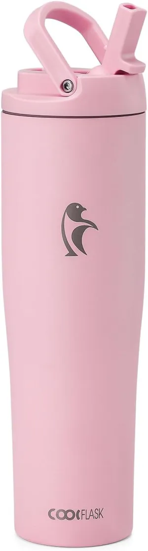 Coolflask Slima - 40oz Insulated Water Bottle | Stainless Steel Tumblers with Straw & Handle | Fits Car Cup Holder | Leakproof Jug for Sports, Gym, Travel, Outdoors | Dishwasher Safe, Pink