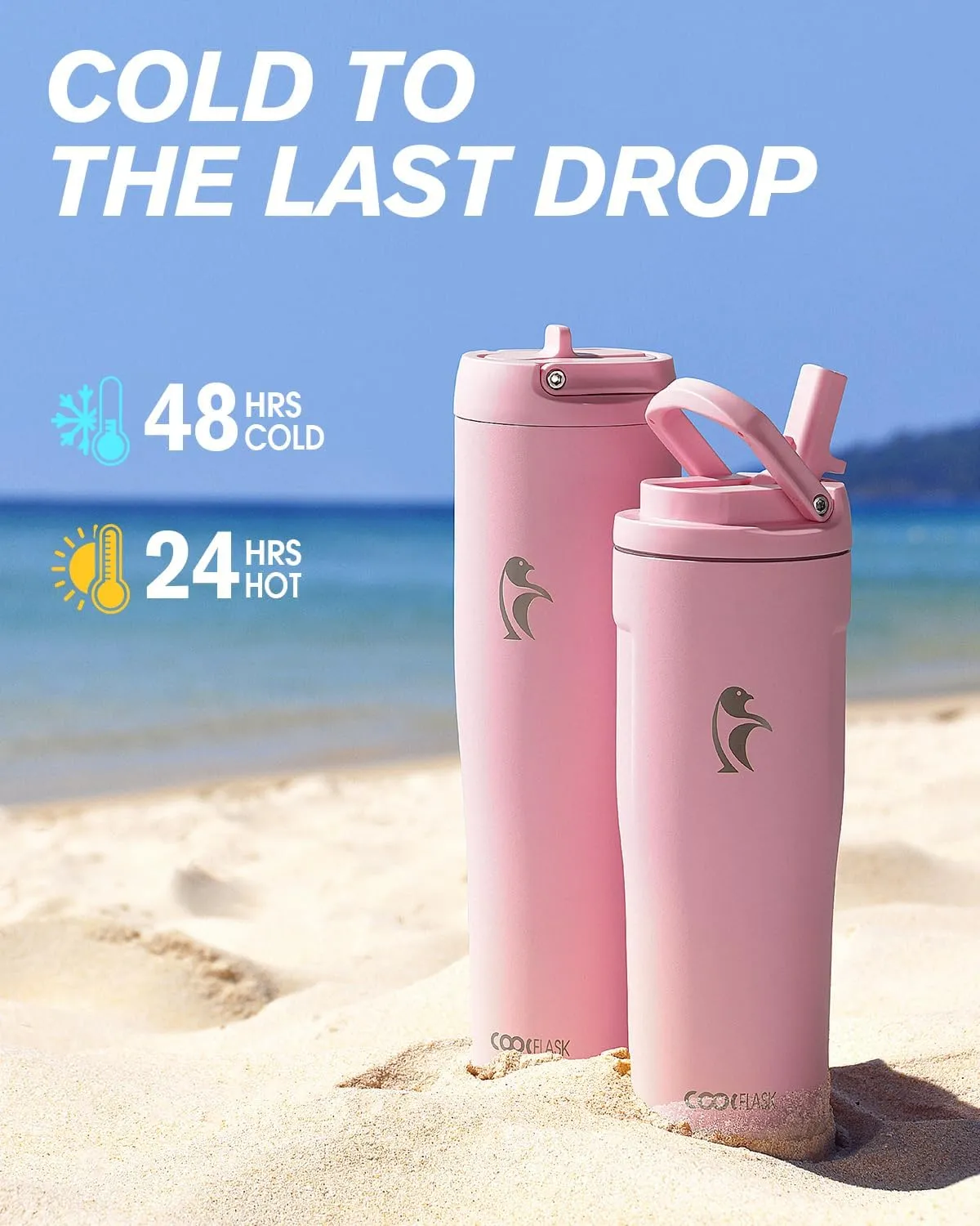Coolflask Slima - 40oz Insulated Water Bottle | Stainless Steel Tumblers with Straw & Handle | Fits Car Cup Holder | Leakproof Jug for Sports, Gym, Travel, Outdoors | Dishwasher Safe, Pink