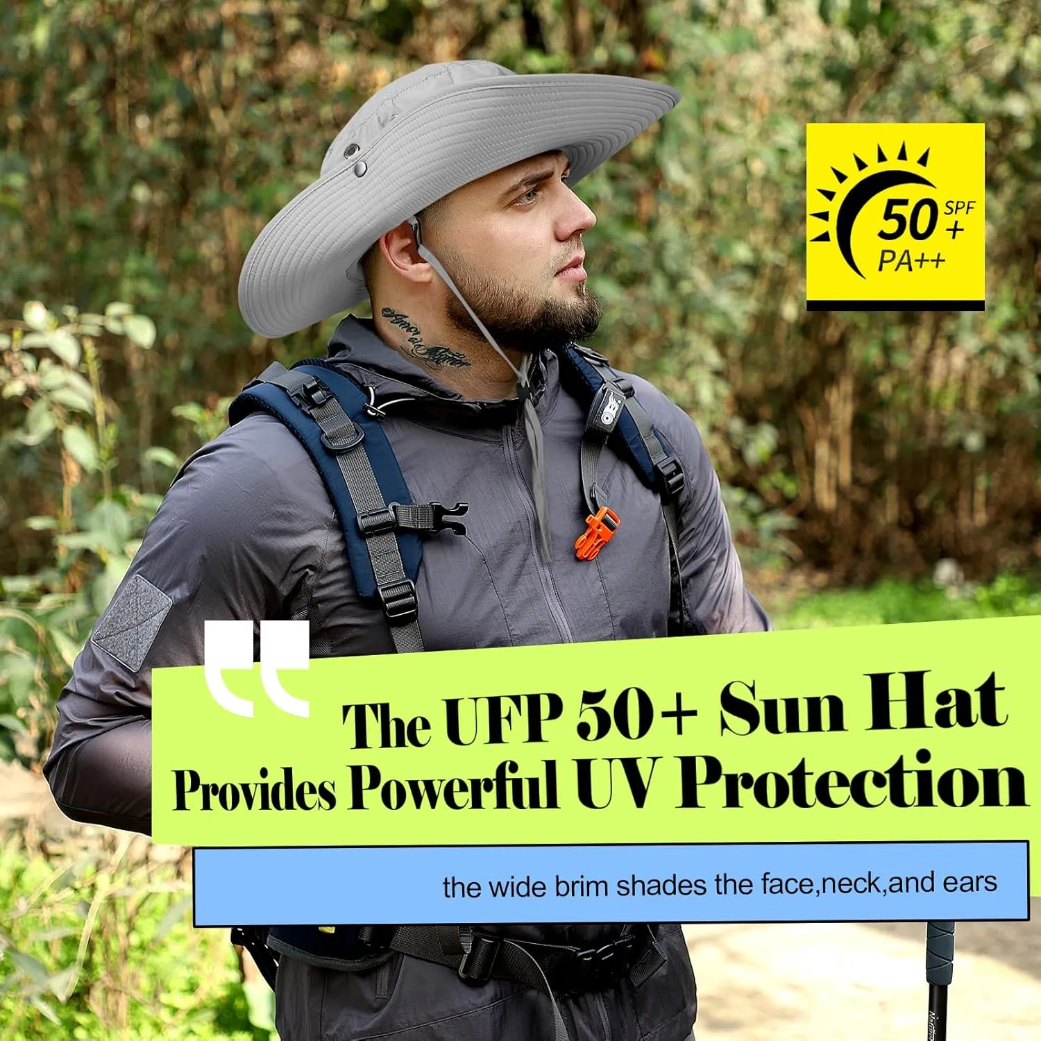 Cooling Bucket Hat UPF 50  Wide Brim Sun Hat for Women Men Lightweight Foldable Summer Hiking Fishing Hat Detachable Strap