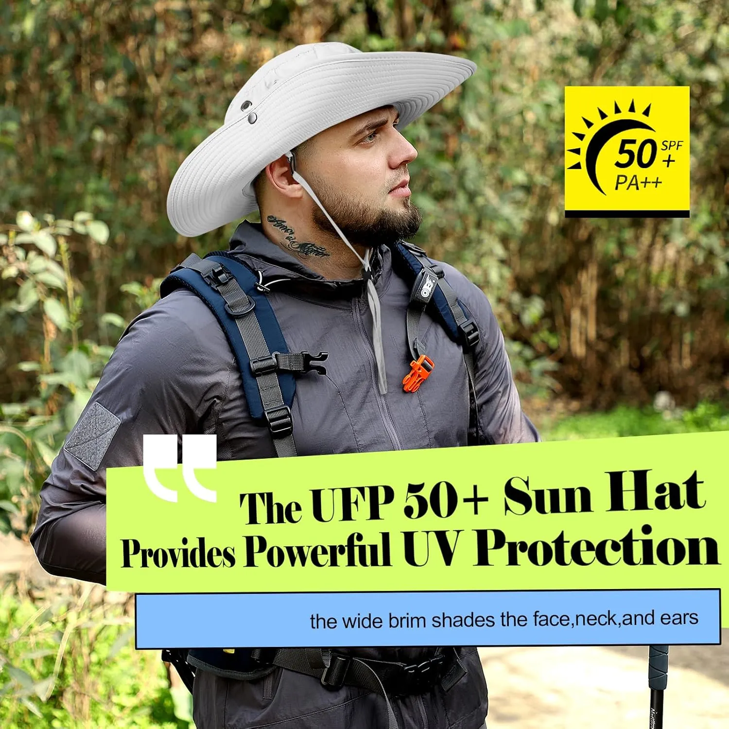 Cooling Bucket Hat UPF 50  Wide Brim Sun Hat for Women Men Lightweight Foldable Summer Hiking Fishing Hat Detachable Strap