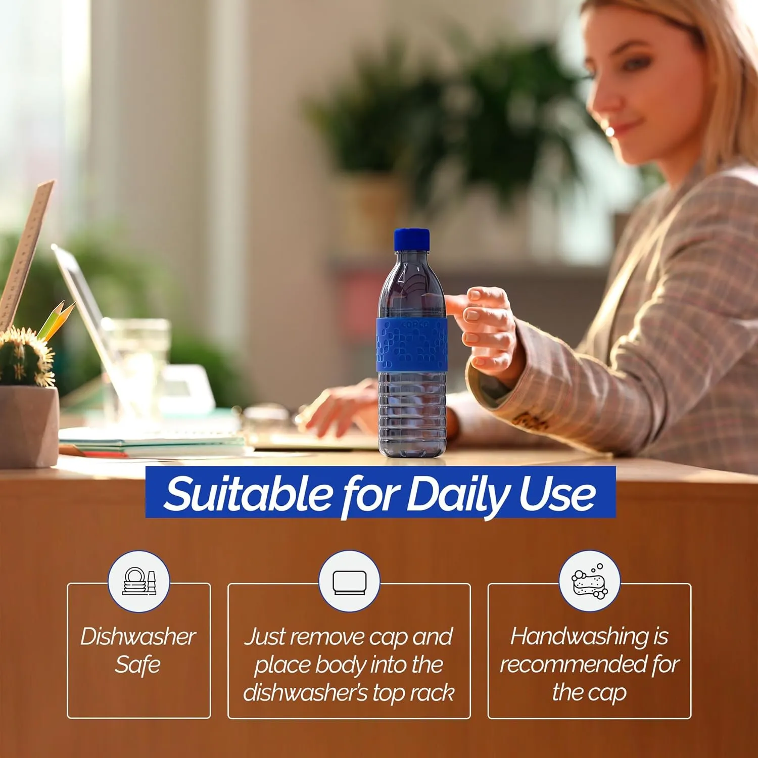 Copco Hydra 16.9oz Water Bottle, Set of 2 - Non-Slip Sleeve & BPA-Free Tritan Plastic - Dishwasher Safe, Reusable Plastic To Go Bottle - Leak-Proof, Spill-Proof, Portable Water Bottle (Navy & Blue)
