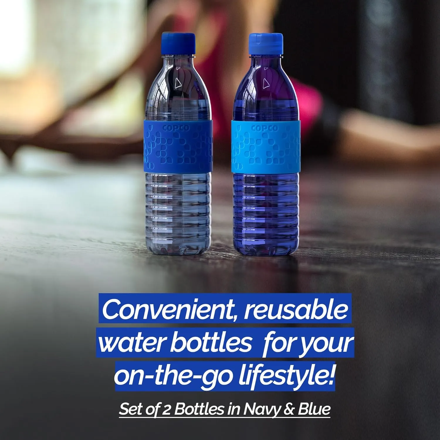 Copco Hydra 16.9oz Water Bottle, Set of 2 - Non-Slip Sleeve & BPA-Free Tritan Plastic - Dishwasher Safe, Reusable Plastic To Go Bottle - Leak-Proof, Spill-Proof, Portable Water Bottle (Navy & Blue)