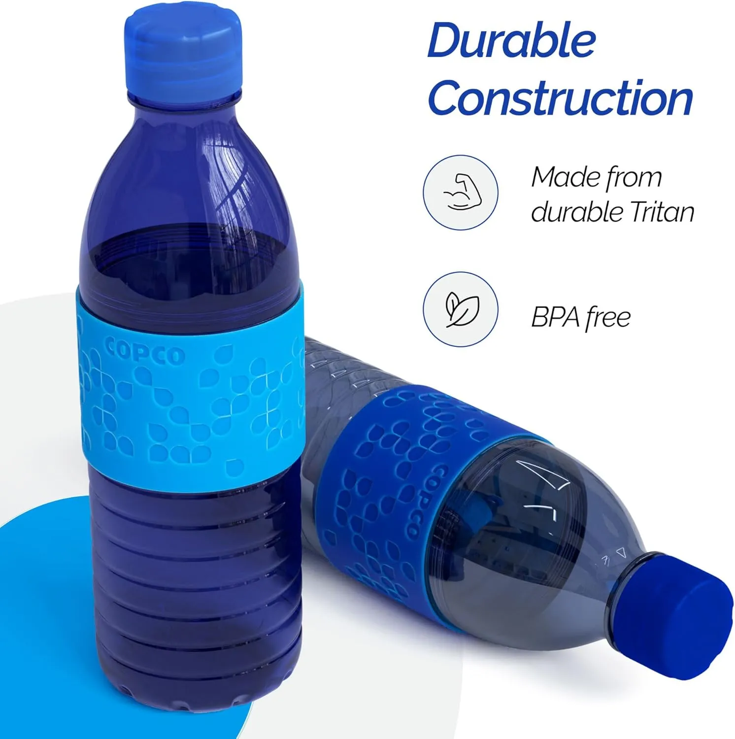 Copco Hydra 16.9oz Water Bottle, Set of 2 - Non-Slip Sleeve & BPA-Free Tritan Plastic - Dishwasher Safe, Reusable Plastic To Go Bottle - Leak-Proof, Spill-Proof, Portable Water Bottle (Navy & Blue)