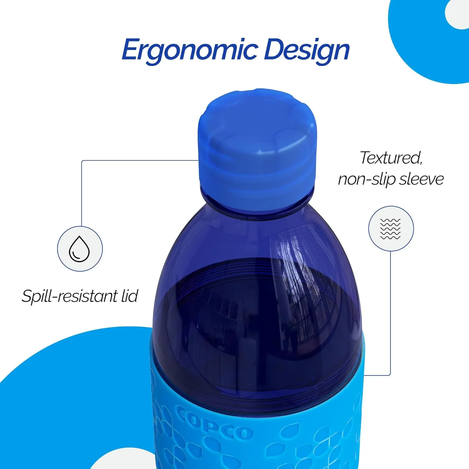 Copco Hydra 16.9oz Water Bottle, Set of 2 - Non-Slip Sleeve & BPA-Free Tritan Plastic - Dishwasher Safe, Reusable Plastic To Go Bottle - Leak-Proof, Spill-Proof, Portable Water Bottle (Navy & Blue)