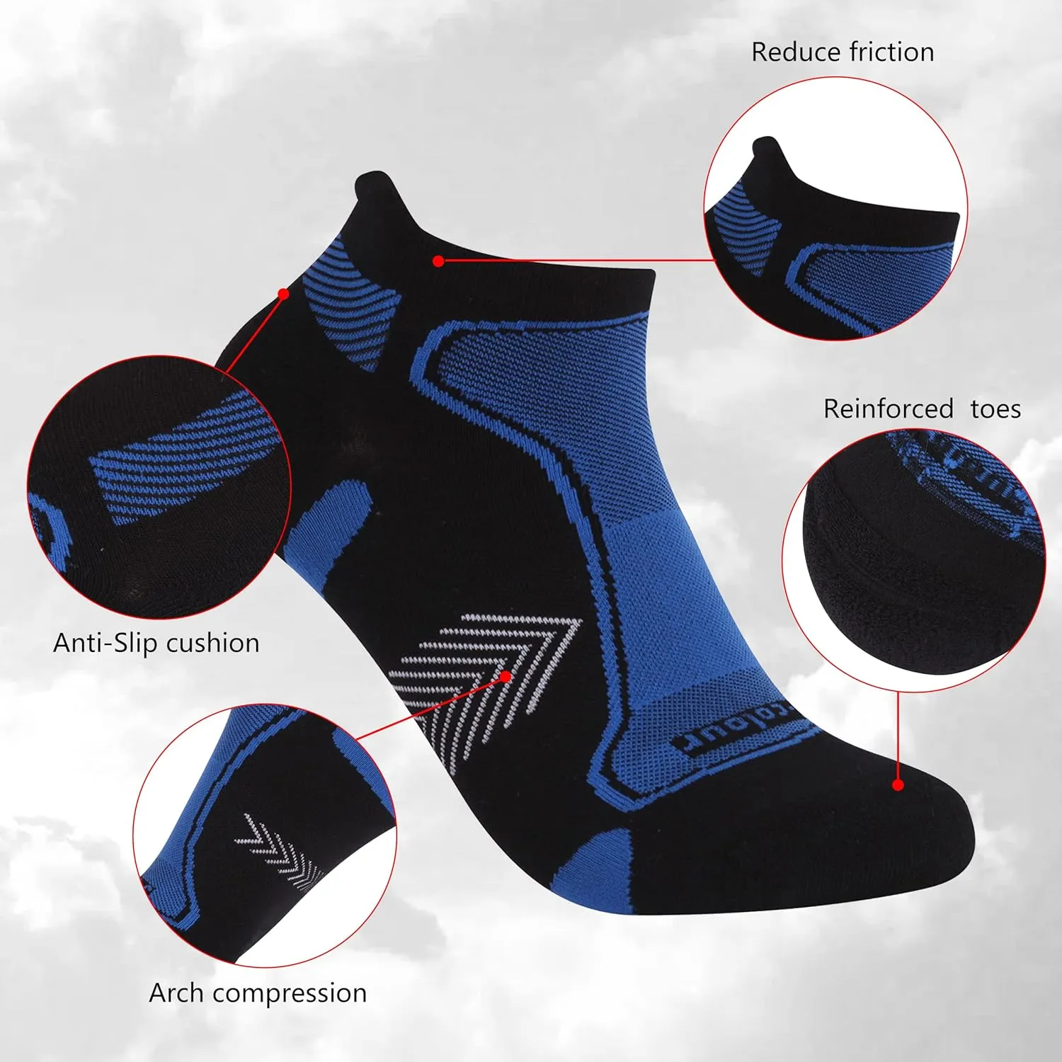 Copper Running Socks, Unisex Ankle Crew Moisture Wicking Anti Smell Sport Trekking Hiking Cushion Socks