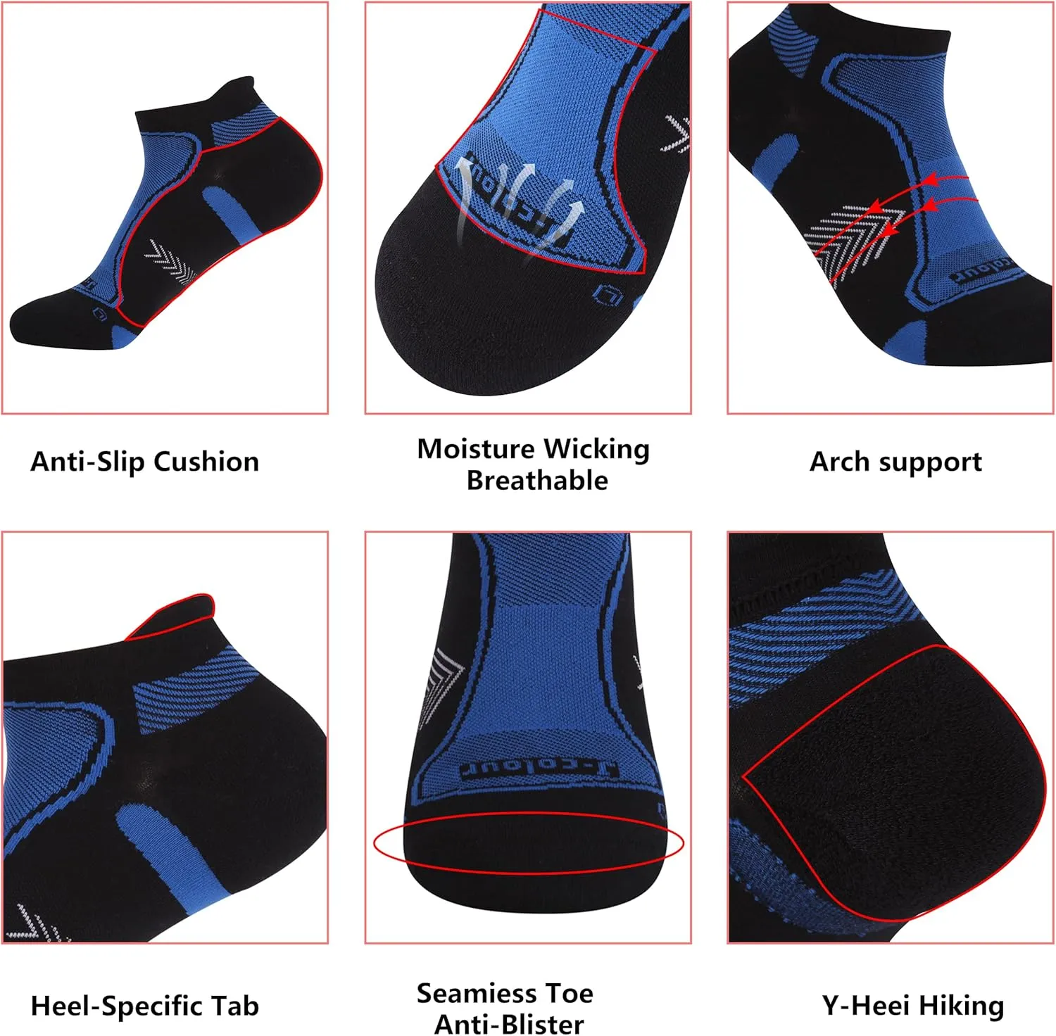Copper Running Socks, Unisex Ankle Crew Moisture Wicking Anti Smell Sport Trekking Hiking Cushion Socks