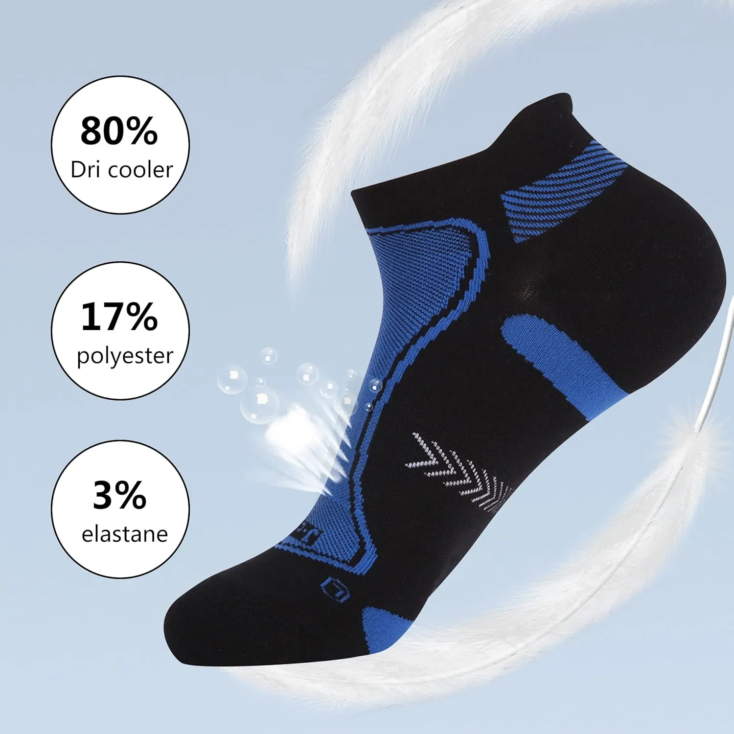 Copper Running Socks, Unisex Ankle Crew Moisture Wicking Anti Smell Sport Trekking Hiking Cushion Socks