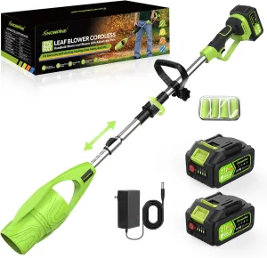 Cordless Leaf Blower,400000RPM Handheld Air Duster with Adjustable Pole,21V Max 4.0Ah*2 Batteries and Charger,Lightweight Air Broom for Easy Debris Removal,Lawn Care and Yard Cleaning,etc. (Green)
