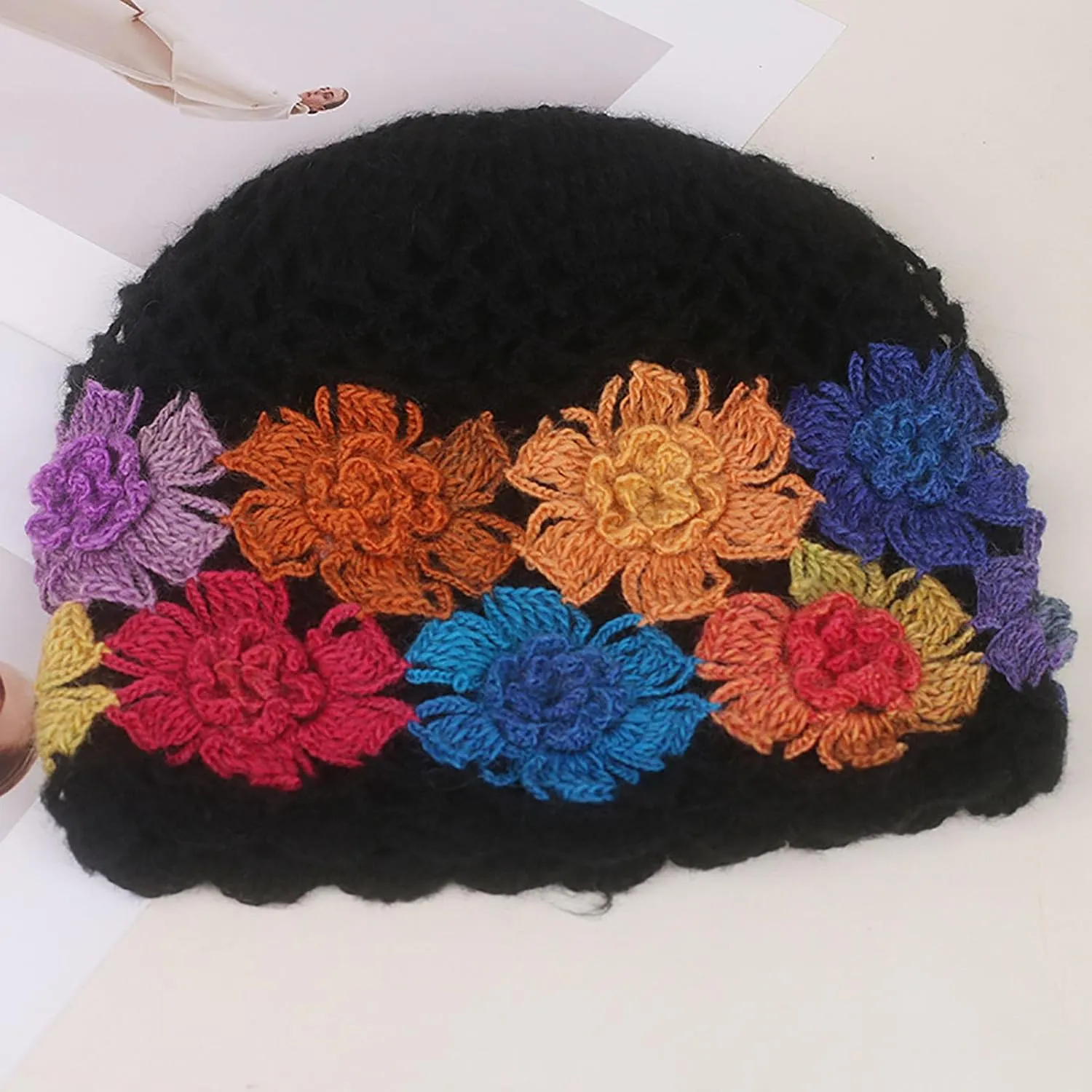 CORIRESHA Women's Boho Crochet Flower Beanie Handmade Cotton Hollow Out Y2k Summer Hat