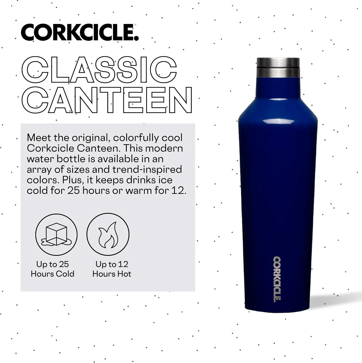 Corkcicle Classic Canteen Insulated Tumbler, Midnight Navy, 16 oz – Reusable Water Bottle Keeps Beverages Cold for 25 Hours & Hot 12 Hours – Cupholder Friendly Tumbler with Screw-On Cap