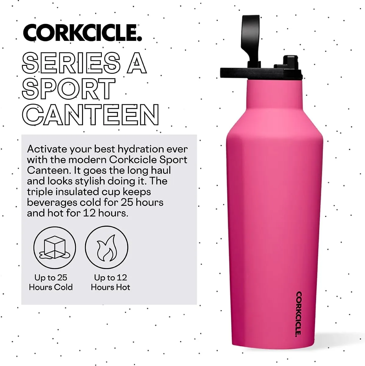 Corkcicle Sport Canteen Insulated Tumbler, Dragonfruit, 32 oz – Reusable Water Bottle Keeps Beverages Cold for 25 Hours & Hot 12 Hours – Cupholder Friendly Tumbler with Screw-On Cap