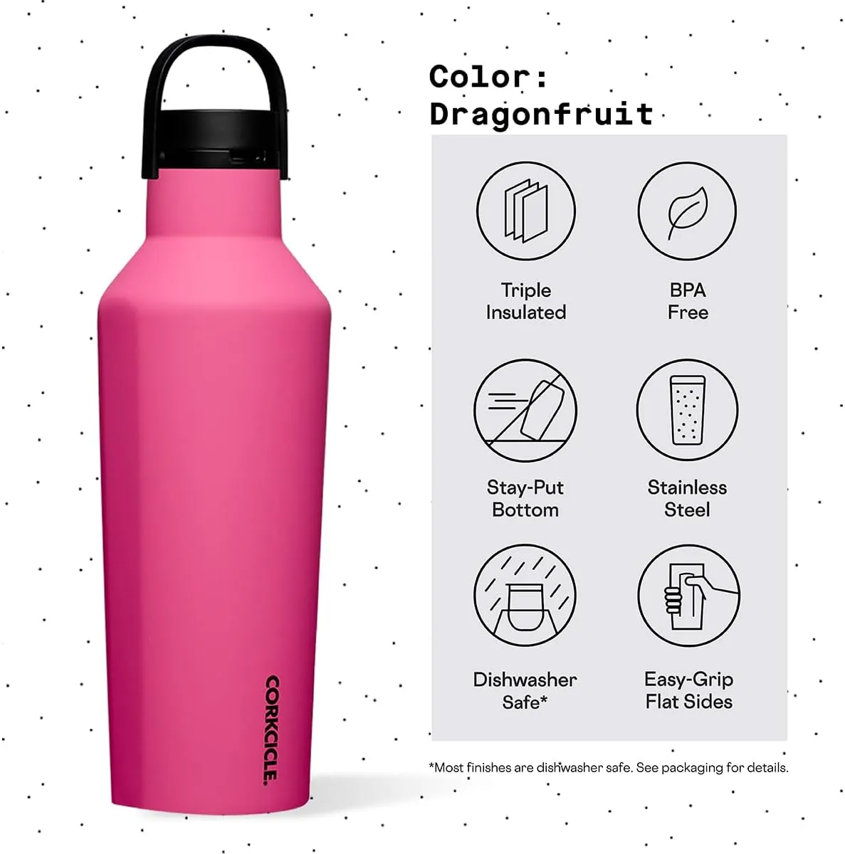 Corkcicle Sport Canteen Insulated Tumbler, Dragonfruit, 32 oz – Reusable Water Bottle Keeps Beverages Cold for 25 Hours & Hot 12 Hours – Cupholder Friendly Tumbler with Screw-On Cap