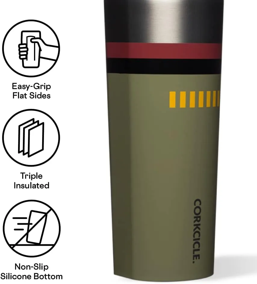 Corkcicle Star Wars 20 Ounce Sport Canteen Triple Insulated Stainless Steel Water Bottle with Straw Cap and Folding Metal Handle, Bobba Fett