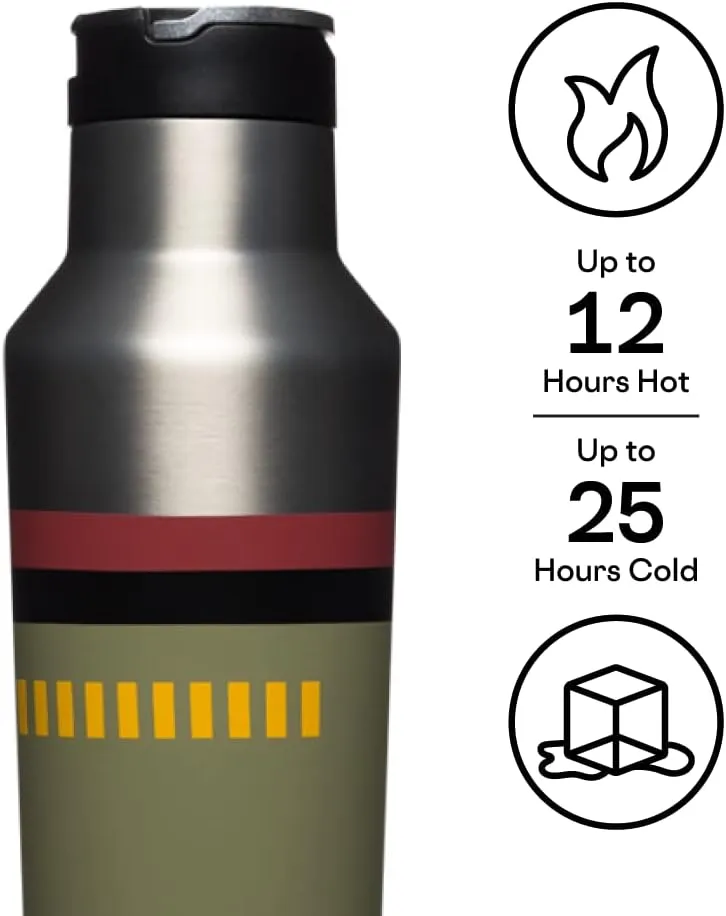 Corkcicle Star Wars 20 Ounce Sport Canteen Triple Insulated Stainless Steel Water Bottle with Straw Cap and Folding Metal Handle, Bobba Fett