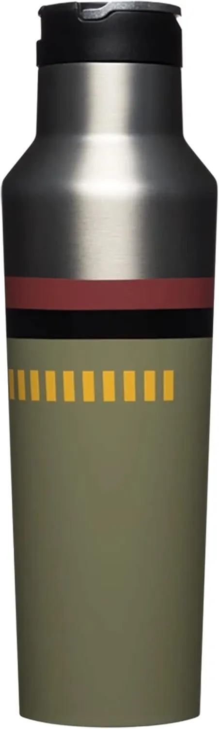 Corkcicle Star Wars 20 Ounce Sport Canteen Triple Insulated Stainless Steel Water Bottle with Straw Cap and Folding Metal Handle, Bobba Fett
