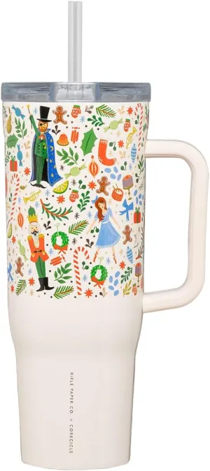 Corkcicle x Rifle Paper Co. Nutcracker Ballet Cruiser Insulated Tumbler with Handle and Straw, 40 oz – Reusable Water Bottle Keeps Beverages Cold 20hrs, Hot 9hrs – Cupholder Friendly, Spill Proof