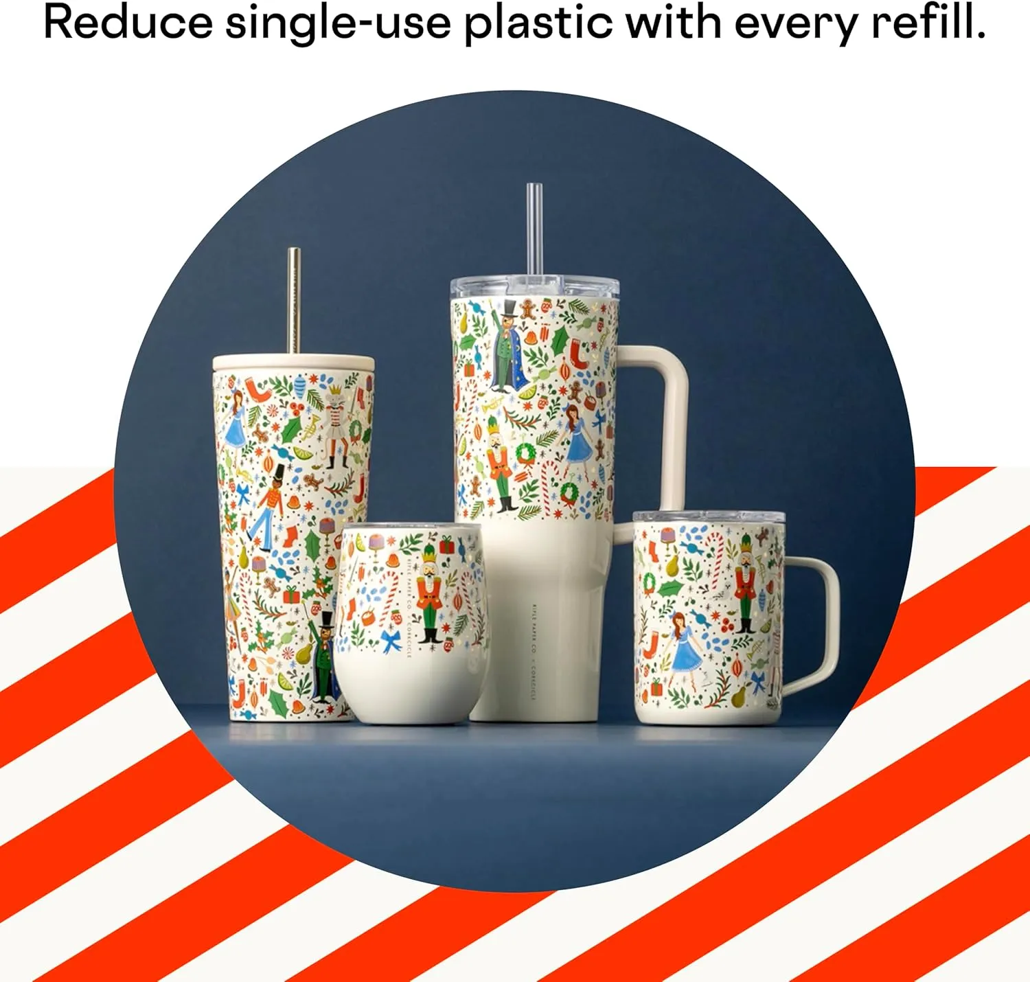 Corkcicle x Rifle Paper Co. Nutcracker Ballet Cruiser Insulated Tumbler with Handle and Straw, 40 oz – Reusable Water Bottle Keeps Beverages Cold 20hrs, Hot 9hrs – Cupholder Friendly, Spill Proof