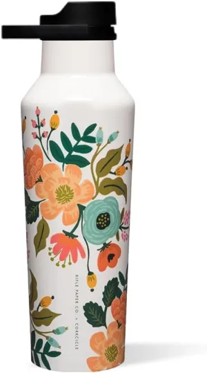 Corkcicle x Rifle Paper Co. Sport Canteen Insulated Tumbler, Cream Lively Floral, 20 oz – Reusable Water Bottle Keeps Beverages Cold for 25hrs, Hot 12hrs – Cupholder Friendly Tumbler with Screw-On Cap
