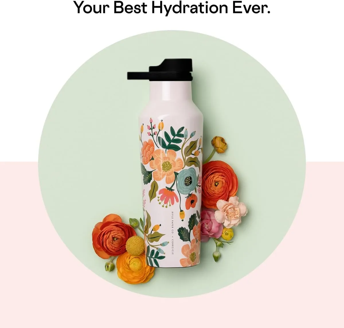 Corkcicle x Rifle Paper Co. Sport Canteen Insulated Tumbler, Cream Lively Floral, 20 oz – Reusable Water Bottle Keeps Beverages Cold for 25hrs, Hot 12hrs – Cupholder Friendly Tumbler with Screw-On Cap