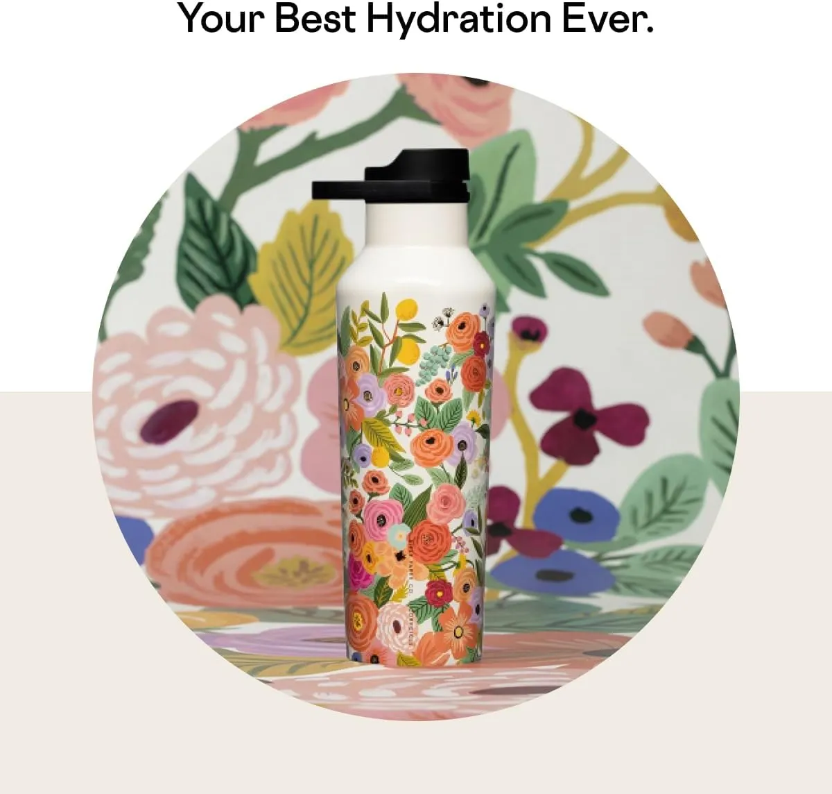 Corkcicle x Rifle Paper Co. Sport Canteen Insulated Tumbler, Garden Party Cream, 20 oz – Reusable Water Bottle Keeps Beverages Cold for 25hrs, Hot 12hrs – Cupholder Friendly Tumbler with Screw-On Cap