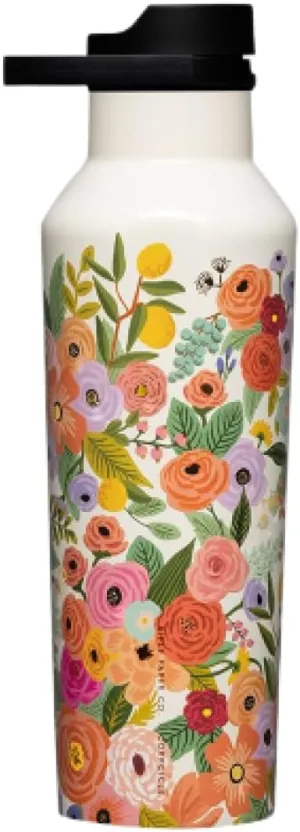 Corkcicle x Rifle Paper Co. Sport Canteen Insulated Tumbler, Garden Party Cream, 20 oz – Reusable Water Bottle Keeps Beverages Cold for 25hrs, Hot 12hrs – Cupholder Friendly Tumbler with Screw-On Cap