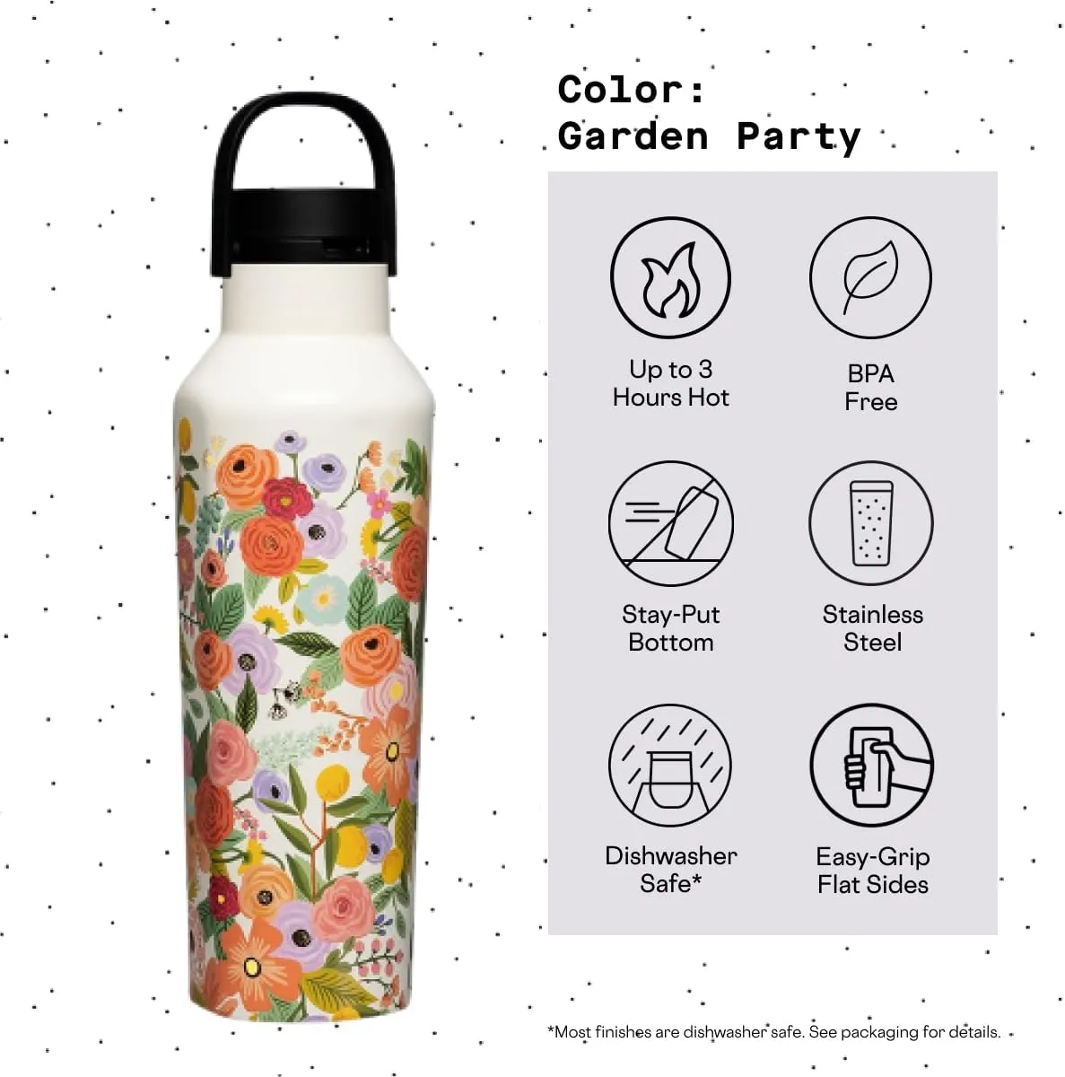 Corkcicle x Rifle Paper Co. Sport Canteen Insulated Tumbler, Garden Party Cream, 20 oz – Reusable Water Bottle Keeps Beverages Cold for 25hrs, Hot 12hrs – Cupholder Friendly Tumbler with Screw-On Cap