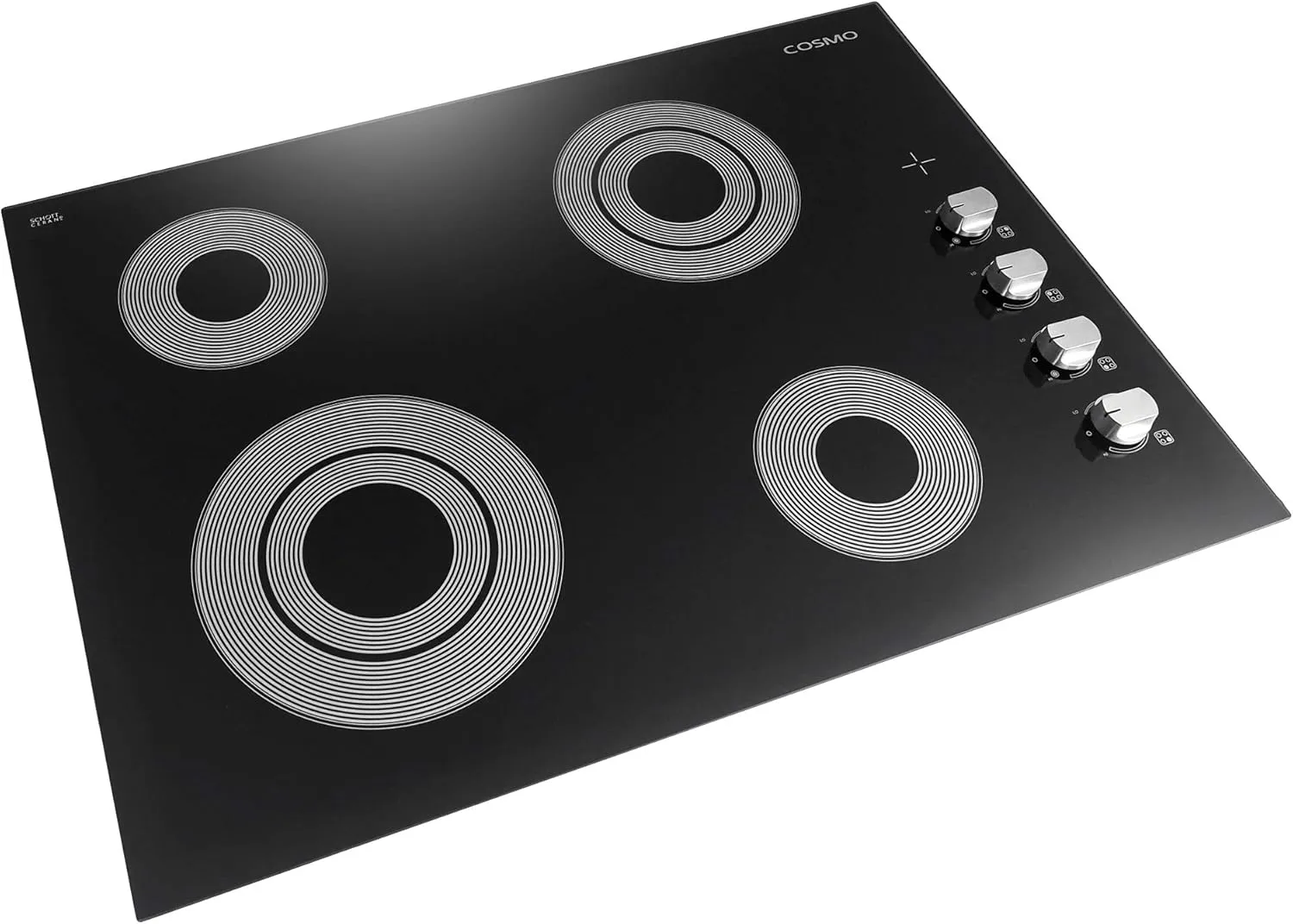 COSMO COS-304ECC Electric Ceramic Glass Cooktop with 4 Burners, Dual Zone Element, Hot Surface Indicator Light and Control Knobs, 30 inches, Black