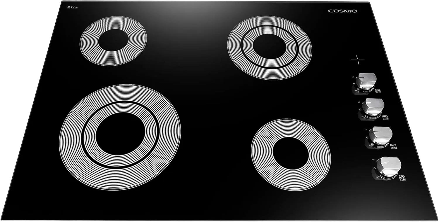 COSMO COS-304ECC Electric Ceramic Glass Cooktop with 4 Burners, Dual Zone Element, Hot Surface Indicator Light and Control Knobs, 30 inches, Black