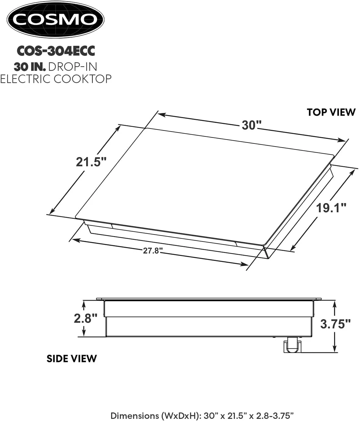 COSMO COS-304ECC Electric Ceramic Glass Cooktop with 4 Burners, Dual Zone Element, Hot Surface Indicator Light and Control Knobs, 30 inches, Black