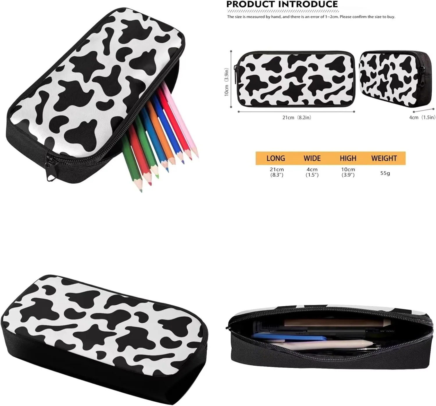 Cow Print Kids Backpack for Boys 8-12 School Backpack Set 3 in 1 Lightweight Causal Rucksack Thermal Foldable Lunch Box Pencil Case Set for Travel Work Office Climbing School