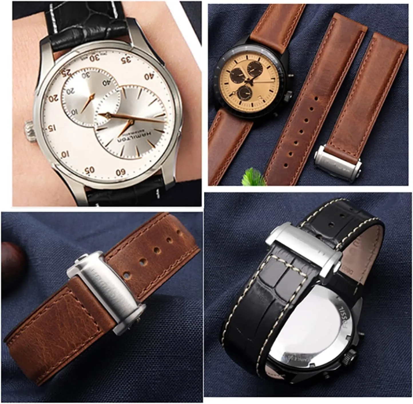 Cowhide Leather Watchband For Hamilton Khaki Aviation Classic Series Watch Strap With Folding Buckle Men Bracelet