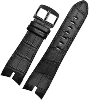 Cowhide Watch Strap 26mm Compatible with Roger Dubuis Compatible with Excalibur Series Watch Band 42mm Dial RDDBEX0405 Steel Buckle Men‘s Accessories(Black Black)