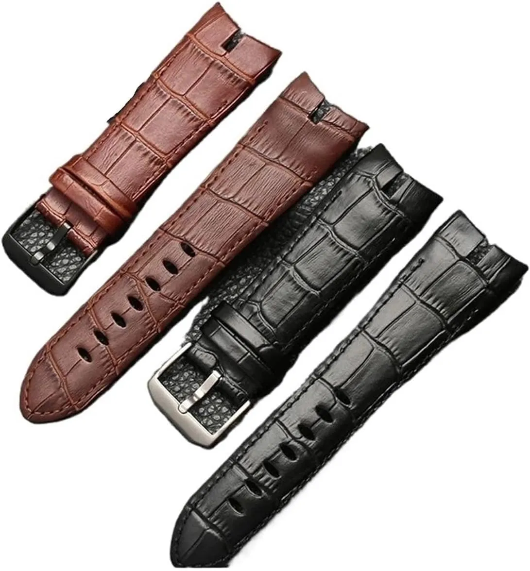 Cowhide Watch Strap 26mm Compatible with Roger Dubuis Compatible with Excalibur Series Watch Band 42mm Dial RDDBEX0405 Steel Buckle Men‘s Accessories(Black Black)