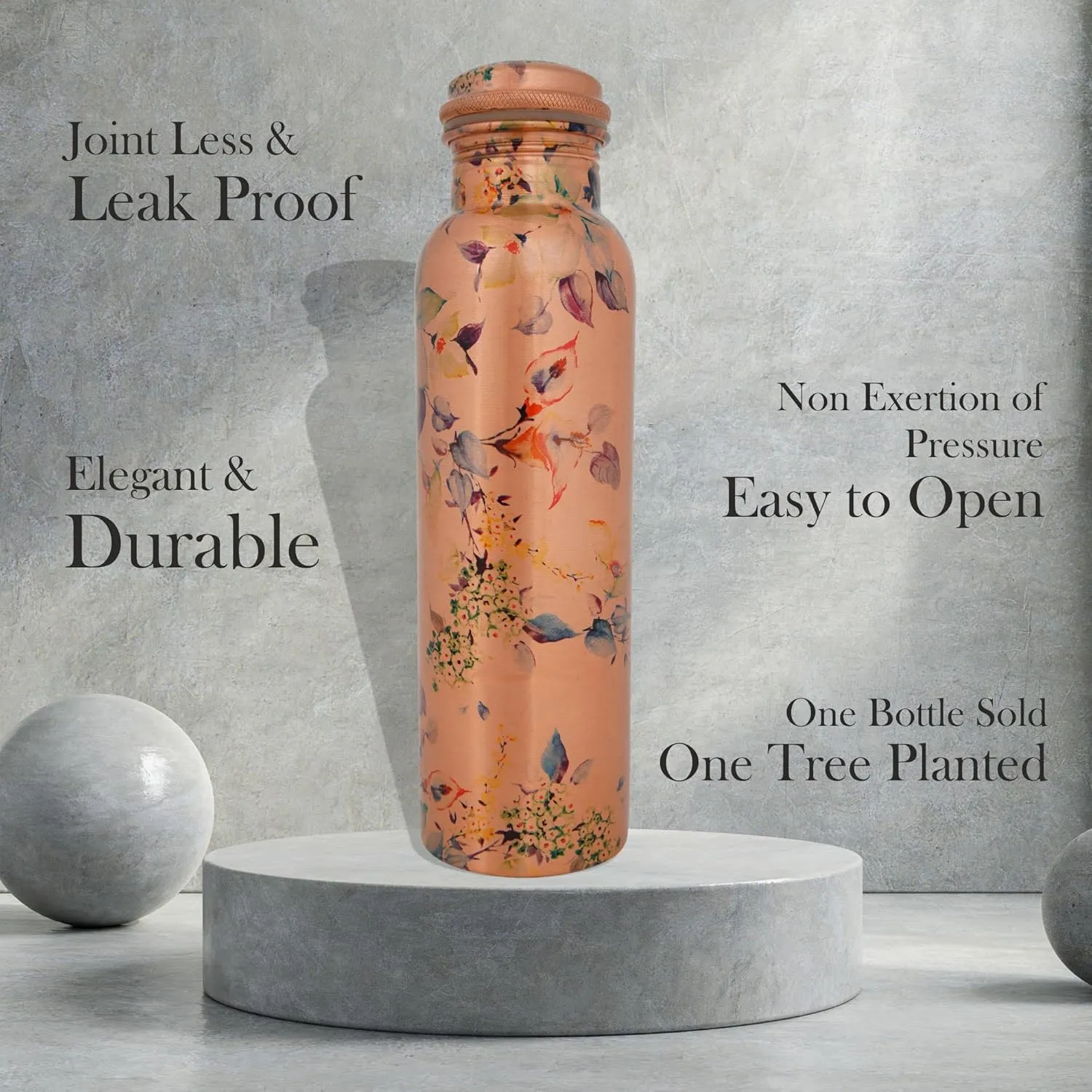 Craft Trade Floral Printed Pure Copper Bottle with Lid and Carry Bag for Drinking Water BPA Free Leak Proof Boosts Immunity, Supports Digestive & Liver Health, Ayurveda Inspired 34oz