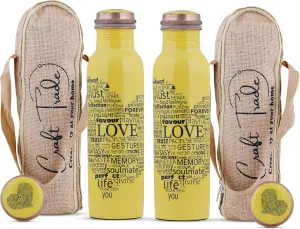 Craft Trade Printed Pure Copper Bottle with Lid and Carry Bag for Drinking Water BPA Free Leak Proof Boosts Immunity, Supports Digestive & Ayurveda Inspired 34oz - 1 Litre