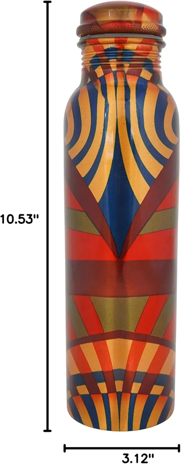 Craft Trade Printed Pure Copper Bottle with Lid and Carry Bag for Drinking Water BPA Free Leak Proof Boosts Immunity, Supports Digestive & Ayurveda Inspired 34oz - 1 Litre